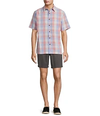 Roundtree & Yorke Short Sleeve Large Plaid Polynosic Sport Shirt