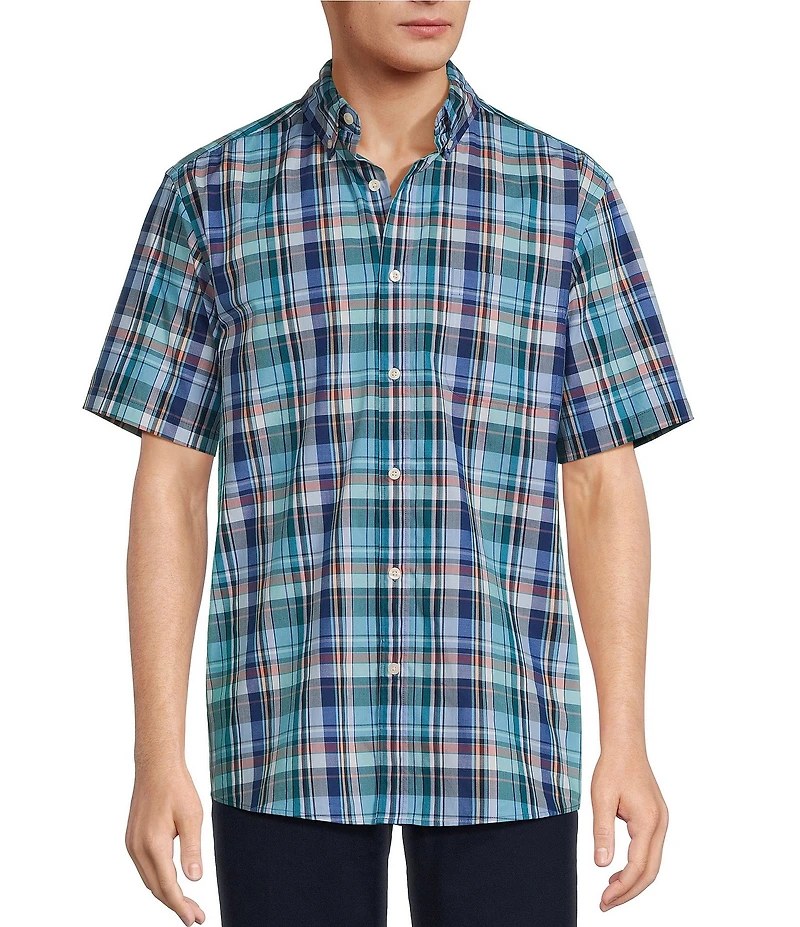 Roundtree & Yorke Short Sleeve Large Plaid Poplin Sport Shirt