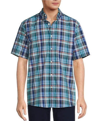 Roundtree & Yorke Short Sleeve Large Plaid Poplin Sport Shirt