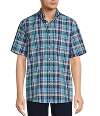 Roundtree & Yorke Short Sleeve Large Plaid Poplin Sport Shirt