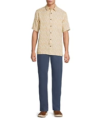 Roundtree & Yorke Short Sleeve Large Tile Print Polynosic Sport Shirt