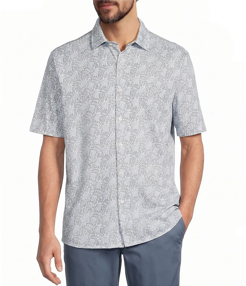 Roundtree & Yorke Short Sleeve Leaf Print Button Front Shirt