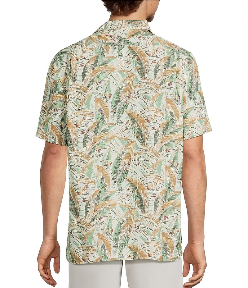 Roundtree & Yorke Short Sleeve Leaf Print Polynosic Camp Sport Shirt