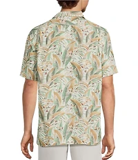 Roundtree & Yorke Short Sleeve Leaf Print Polynosic Camp Sport Shirt