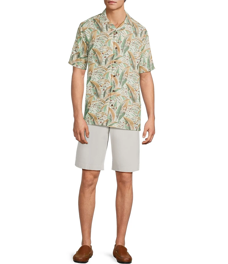 Roundtree & Yorke Short Sleeve Leaf Print Polynosic Camp Sport Shirt