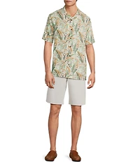 Roundtree & Yorke Short Sleeve Leaf Print Polynosic Camp Sport Shirt