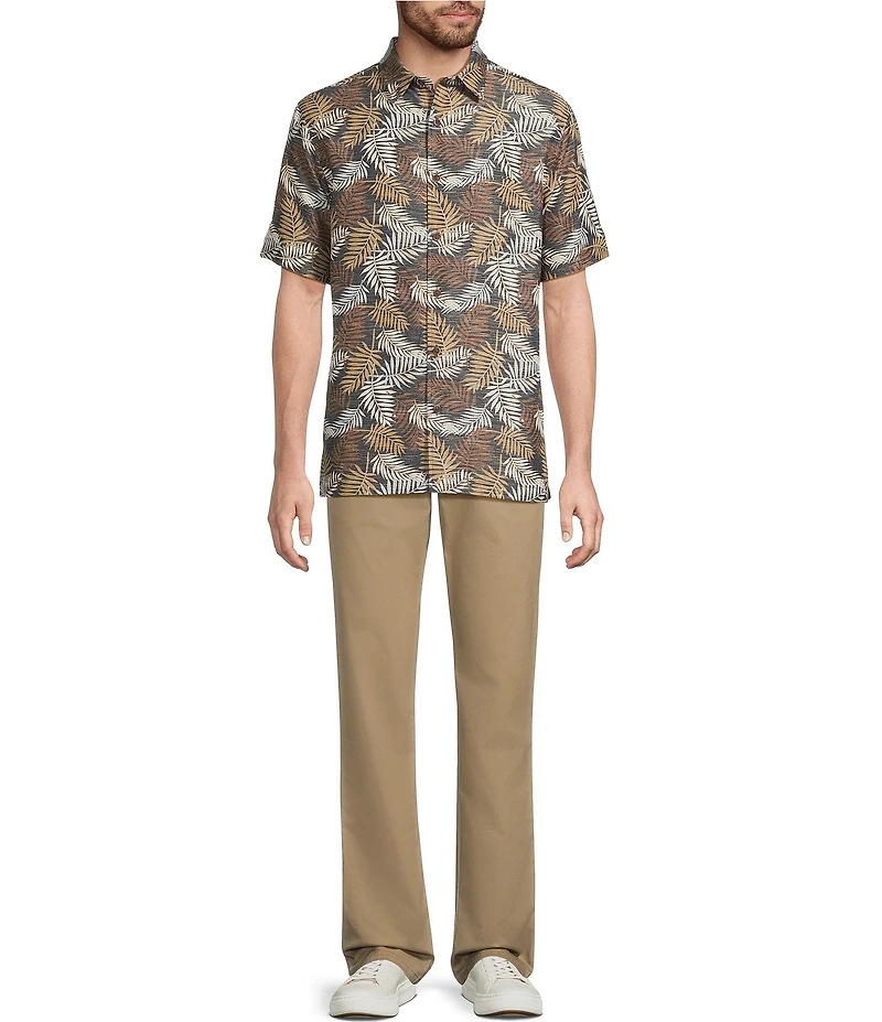 Roundtree & Yorke Short Sleeve Leaf Print Polynosic Woven Shirt