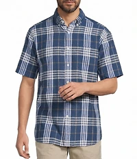 Roundtree & Yorke Short Sleeve Large Plaid Linen Sport Shirt