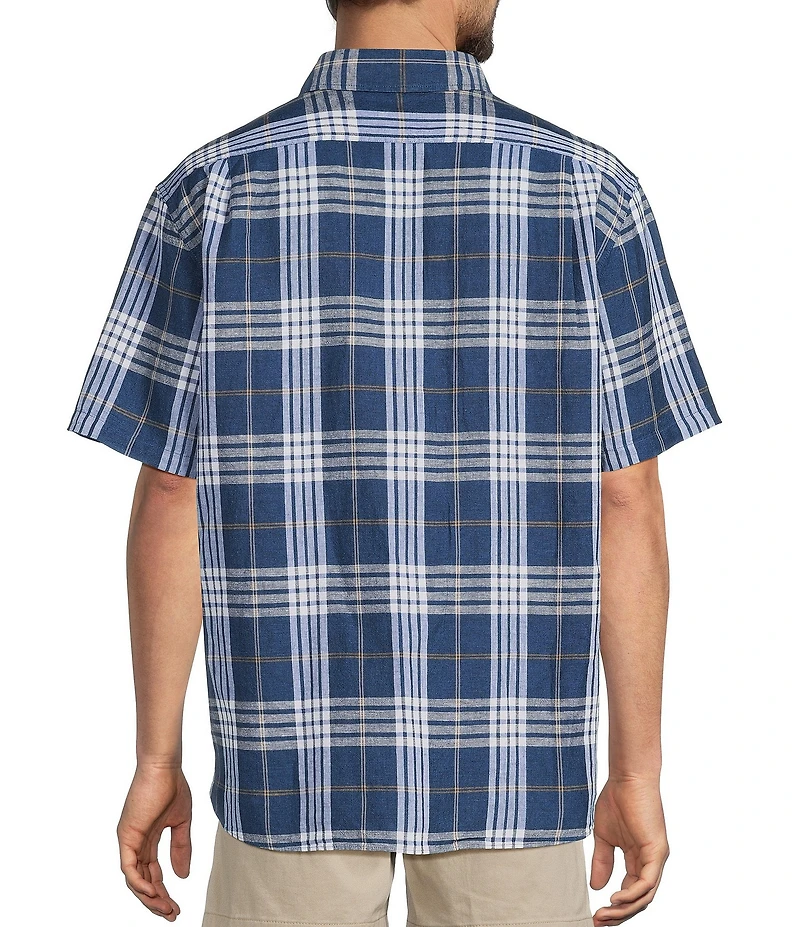 Roundtree & Yorke Short Sleeve Large Plaid Linen Sport Shirt