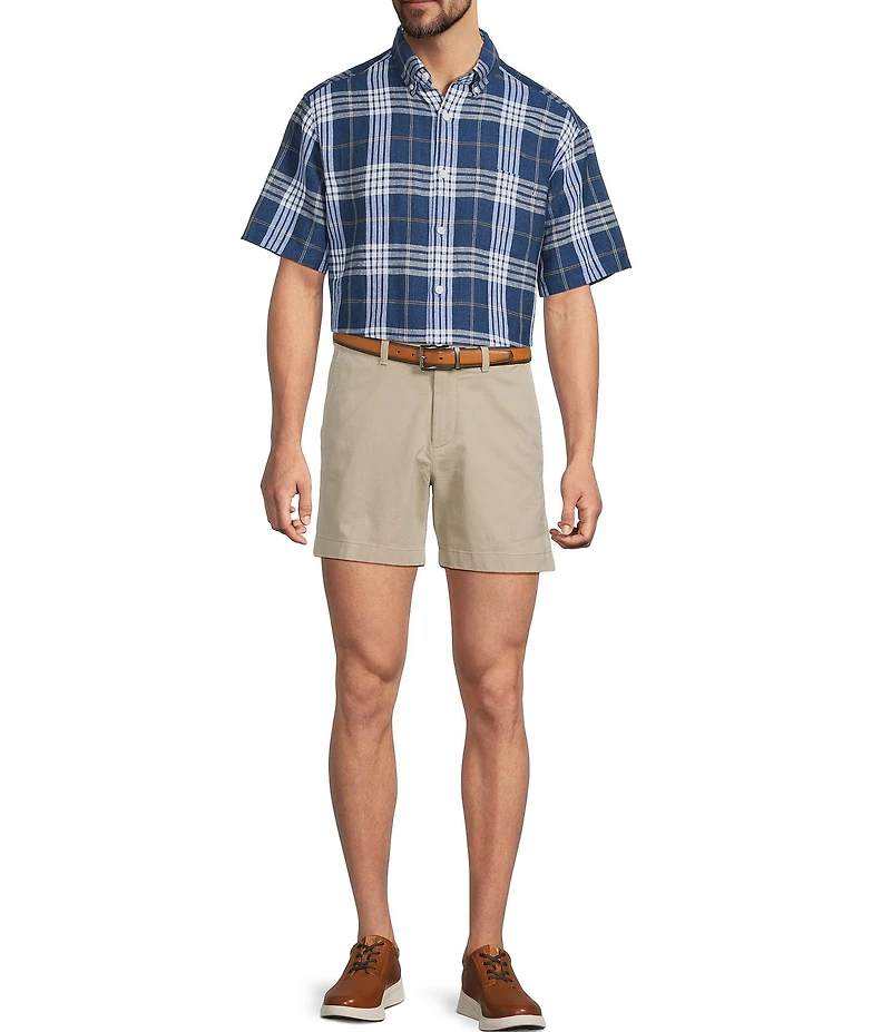 Roundtree & Yorke Short Sleeve Large Plaid Linen Sport Shirt