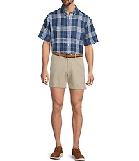 Roundtree & Yorke Short Sleeve Large Plaid Linen Sport Shirt
