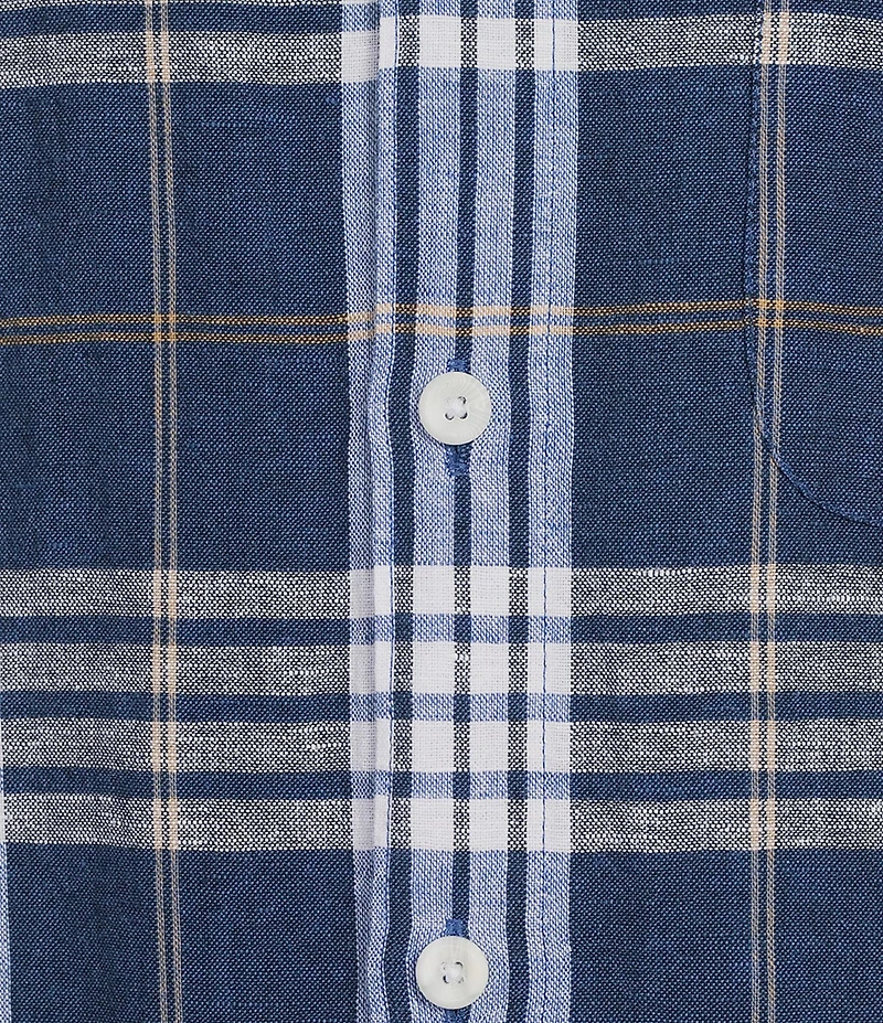 Roundtree & Yorke Short Sleeve Large Plaid Linen Sport Shirt