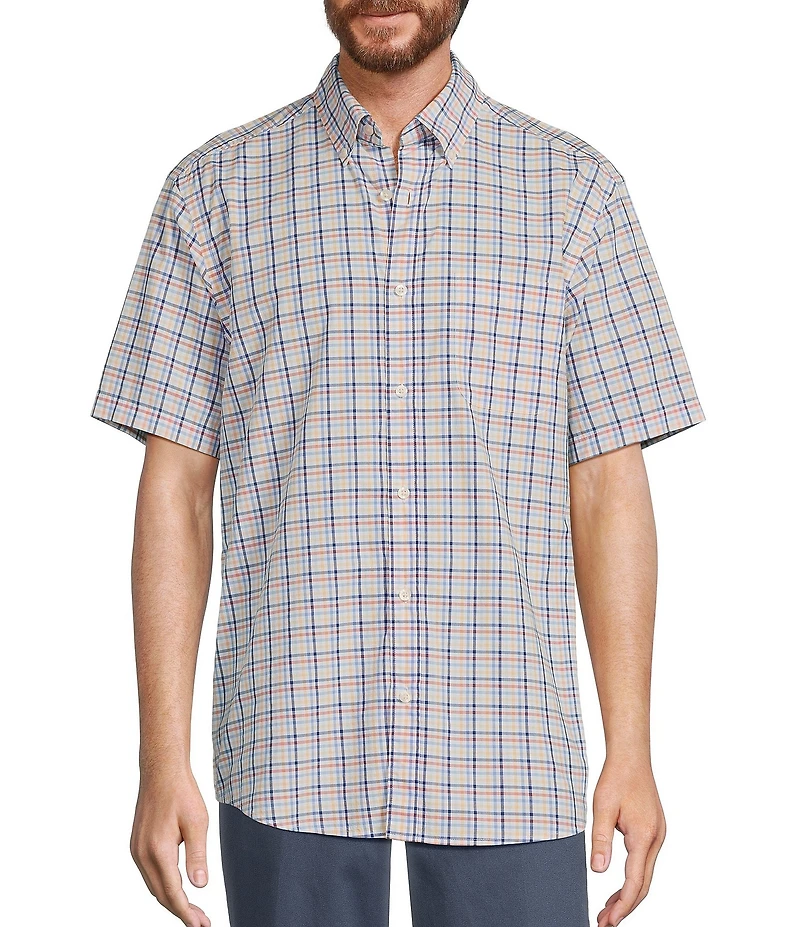 Roundtree & Yorke Short Sleeve Plaid Poplin Sport Shirt