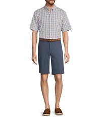 Roundtree & Yorke Short Sleeve Plaid Poplin Sport Shirt