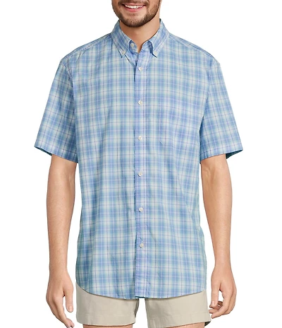 Roundtree & Yorke Short Sleeve Medium Plaid Poplin Sport Shirt