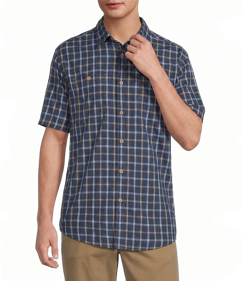 Roundtree & Yorke Short Sleeve Plaid Sport Shirt