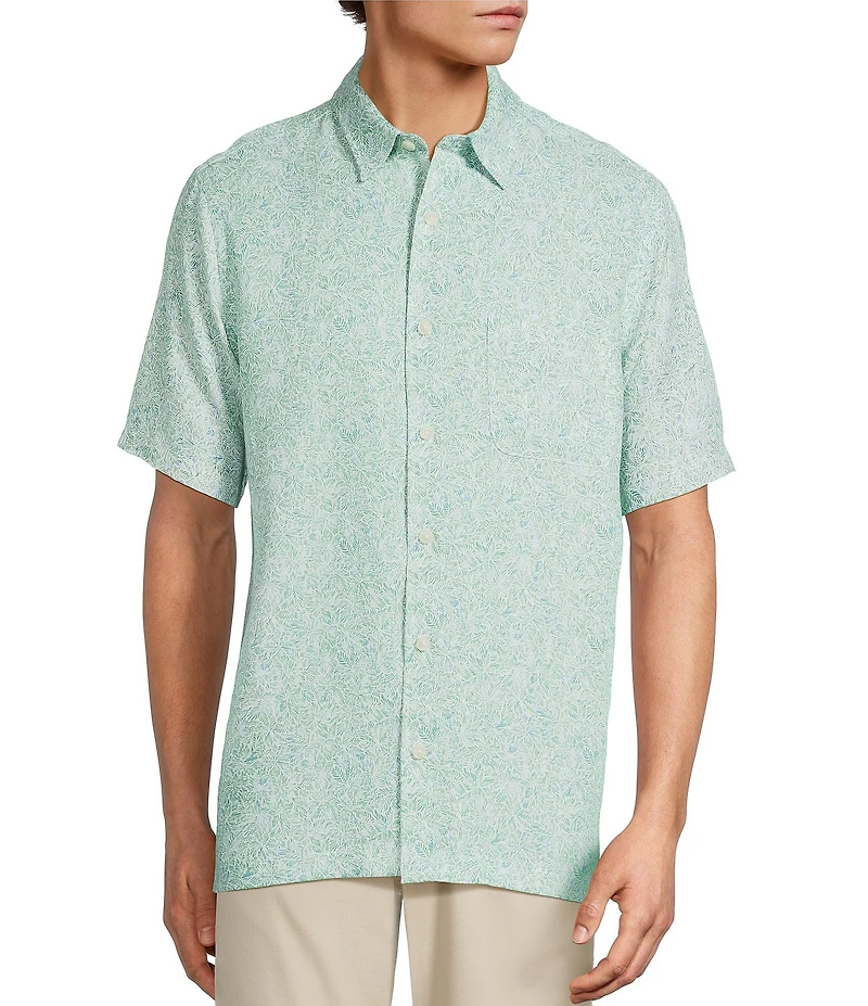 Roundtree & Yorke Short Sleeve Mini Leaf Print Polynosic Sport Shirt