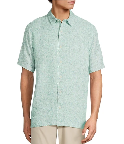 Roundtree & Yorke Short Sleeve Mini Leaf Print Polynosic Sport Shirt