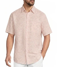 Roundtree & Yorke Short Sleeve Mosaic Print Linen Blend Sport Shirt