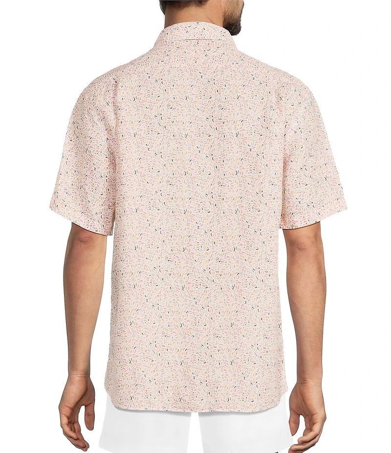 Roundtree & Yorke Short Sleeve Mosaic Print Linen Blend Sport Shirt