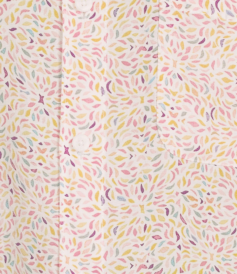 Roundtree & Yorke Short Sleeve Mosaic Print Linen Blend Sport Shirt