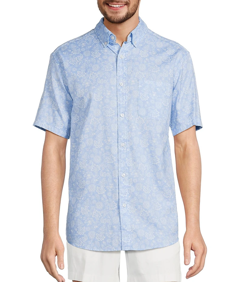 Roundtree & Yorke Short Sleeve Paisley Print Oxford Sport Shirt
