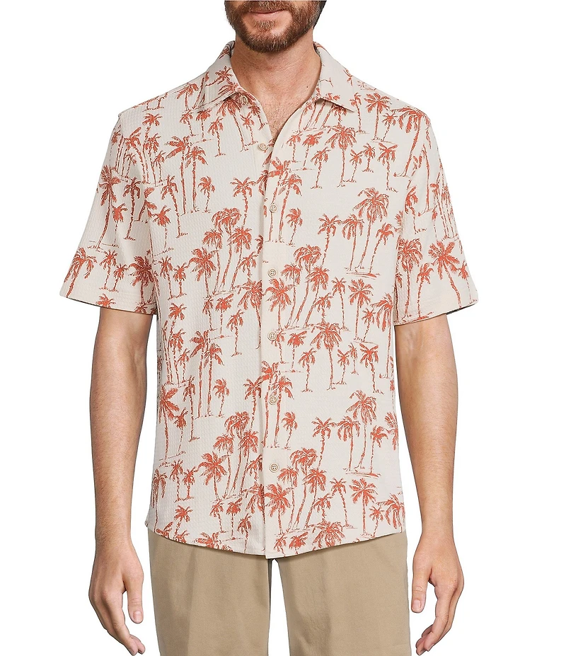Roundtree & Yorke Short Sleeve Palm Print Coatfront Shirt