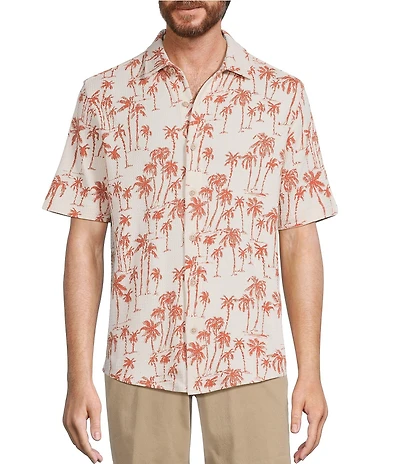 Roundtree & Yorke Short Sleeve Palm Print Coatfront Shirt