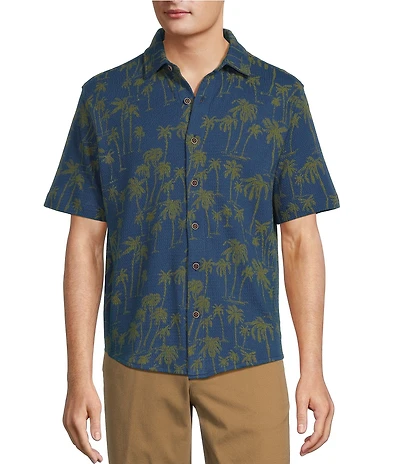 Roundtree & Yorke Short Sleeve Palm Print Coatfront Shirt