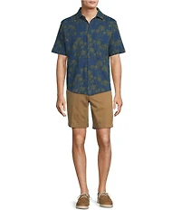 Roundtree & Yorke Short Sleeve Palm Print Coatfront Shirt