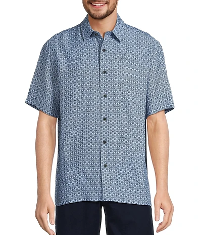 Roundtree & Yorke Short Sleeve Shell Print Polynosic Jacquard Sport Shirt