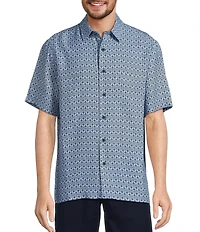 Roundtree & Yorke Short Sleeve Shell Print Polynosic Jacquard Sport Shirt