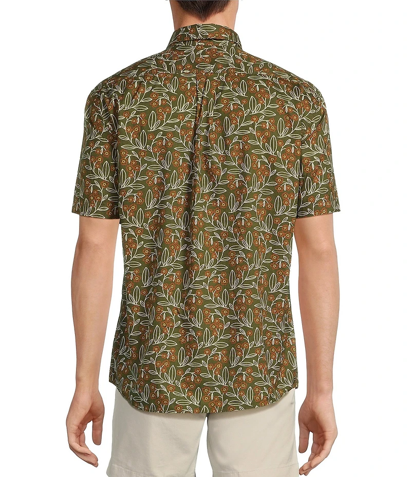 Roundtree & Yorke Short Sleeve Slub Floral Print Sport Shirt