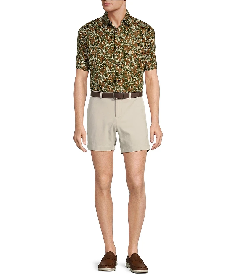 Roundtree & Yorke Short Sleeve Slub Floral Print Sport Shirt