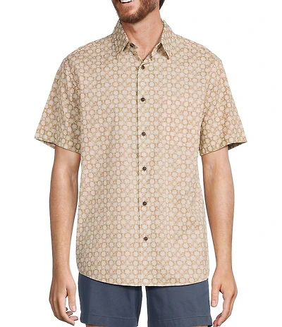 Roundtree & Yorke Short Sleeve Slub Floral Print Sport Shirt