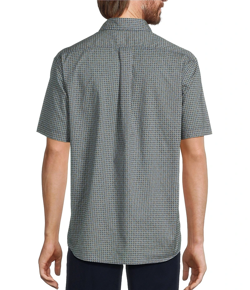 Roundtree & Yorke Short Sleeve Slub Geo Print Sport Shirt
