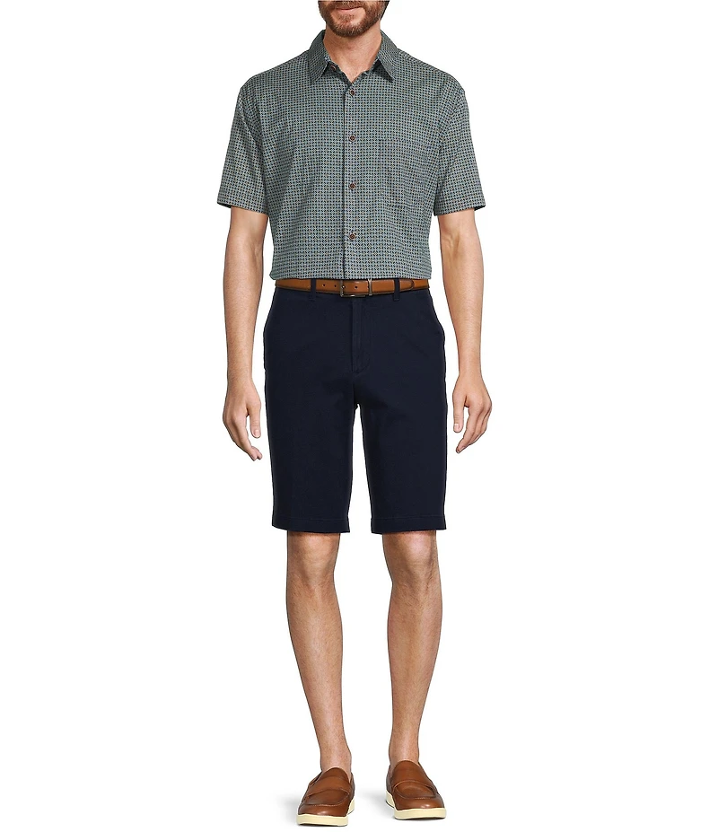 Roundtree & Yorke Short Sleeve Slub Geo Print Sport Shirt