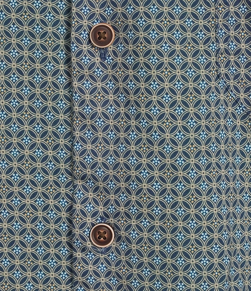 Roundtree & Yorke Short Sleeve Slub Geo Print Sport Shirt