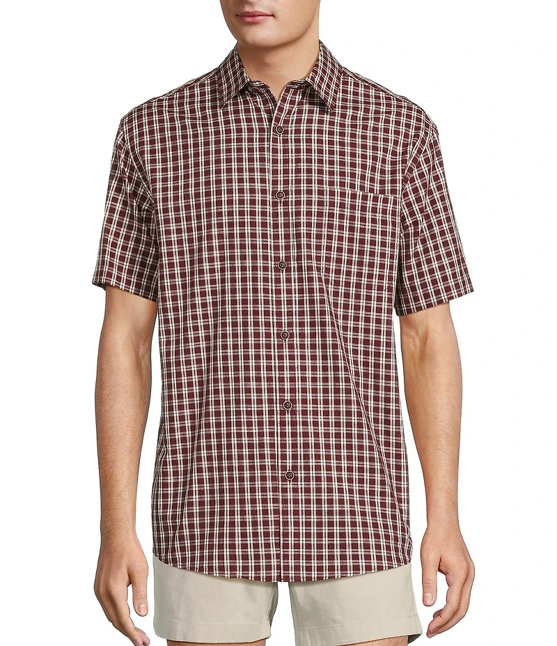 Roundtree & Yorke Short Sleeve Slub Large Plaid Sport Shirt