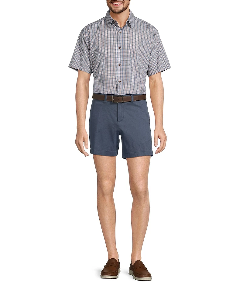 Roundtree & Yorke Short Sleeve Slub Small Plaid Sport Shirt