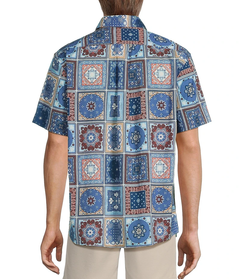 Roundtree & Yorke Short Sleeve Slub Tile Print Sport Shirt