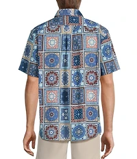Roundtree & Yorke Short Sleeve Slub Tile Print Sport Shirt