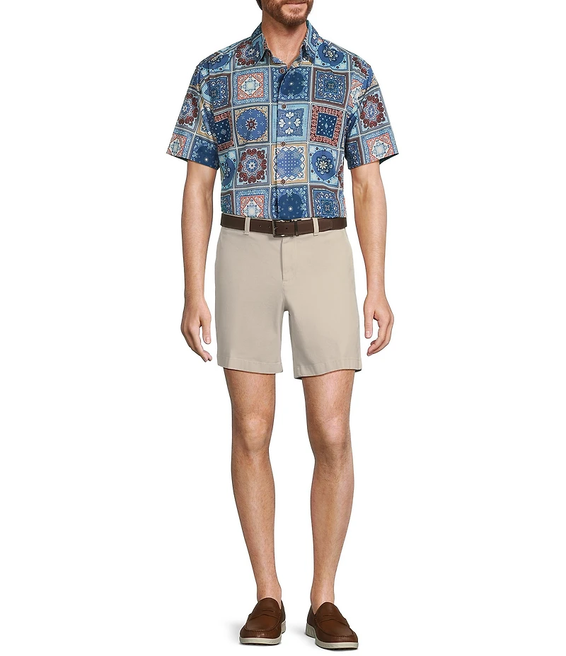 Roundtree & Yorke Short Sleeve Slub Tile Print Sport Shirt