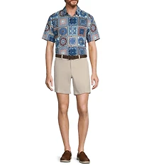 Roundtree & Yorke Short Sleeve Slub Tile Print Sport Shirt