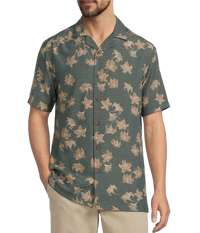 Roundtree & Yorke Short Sleeve Floral Polynosic Camp Sport Shirt