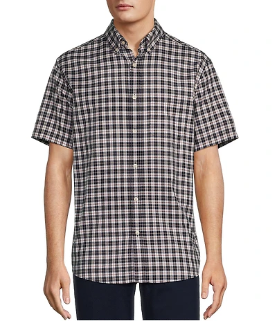 Roundtree & Yorke Short Sleeve Small Plaid Oxford Sport Shirt