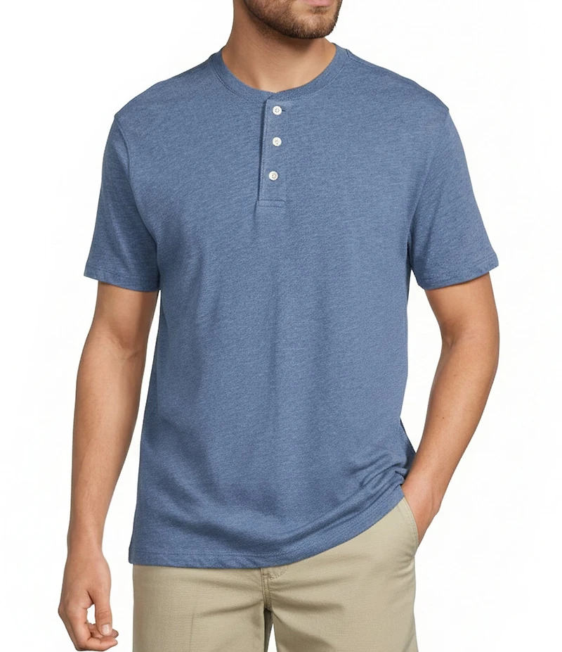 Roundtree & Yorke Solid Cloud Short Sleeve Henley Shirt