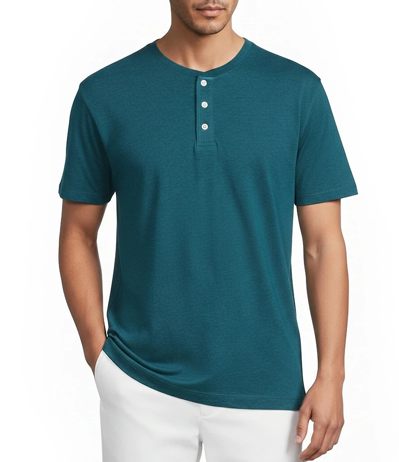 Roundtree & Yorke Solid Cloud Short Sleeve Henley Shirt