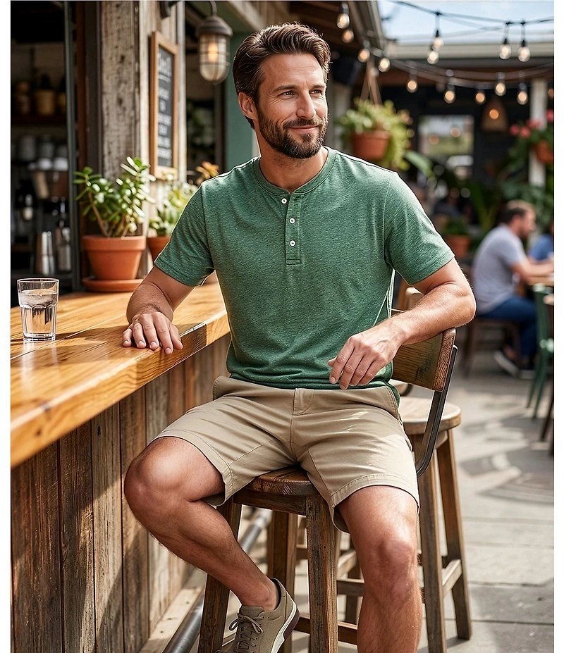Roundtree & Yorke Solid Cloud Short Sleeve Henley Shirt