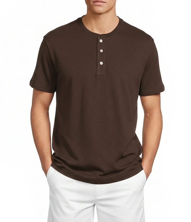 Roundtree & Yorke Solid Cloud Short Sleeve Henley Shirt